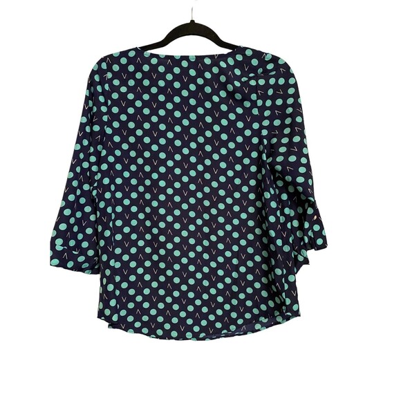 Pomelo Blouse size S Navy Green Tan Polka Dots - Picture 2 of 5
